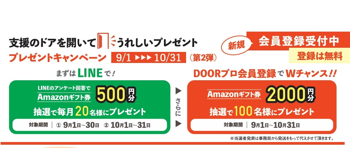 ドアプロ登録キャンぺーン展開中　LINEとダブルチャンス　Amazonギフトプレゼント