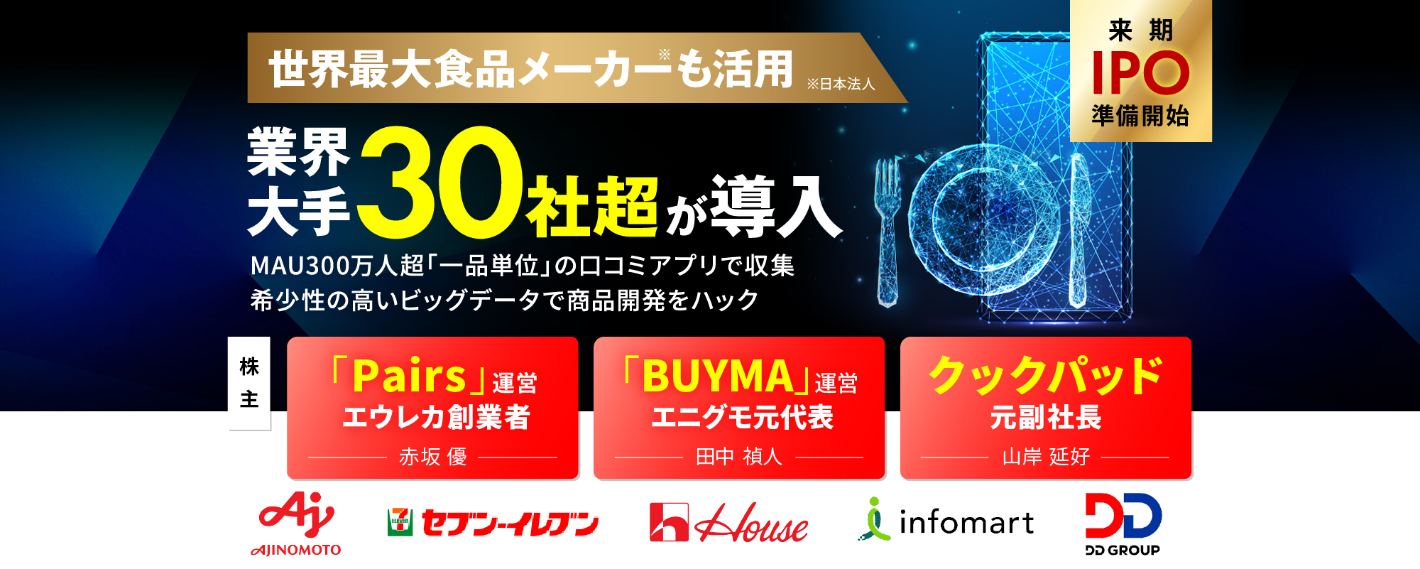 〈来期IPO準備開始〉味の素が出資。食品大手の開発戦略を独自ビッグデータ×AIで動かす注目ベンチャー