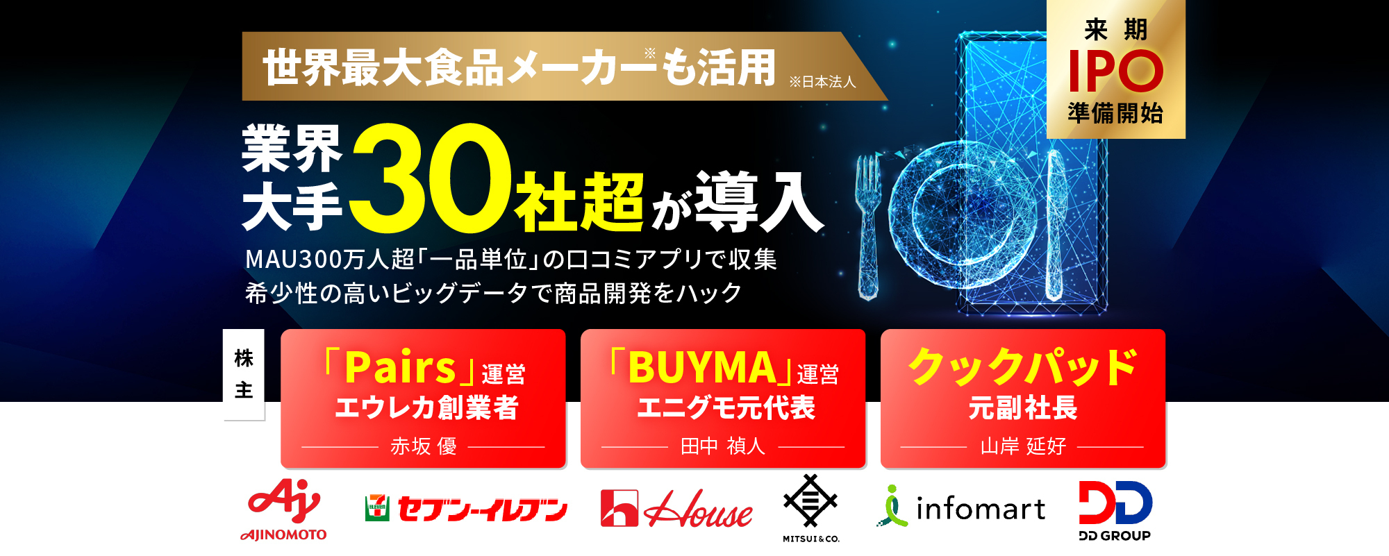 〈来期IPO準備開始〉味の素や三井物産が出資。食品大手の開発戦略を独自ビッグデータ×AIで動かす注目ベンチャー