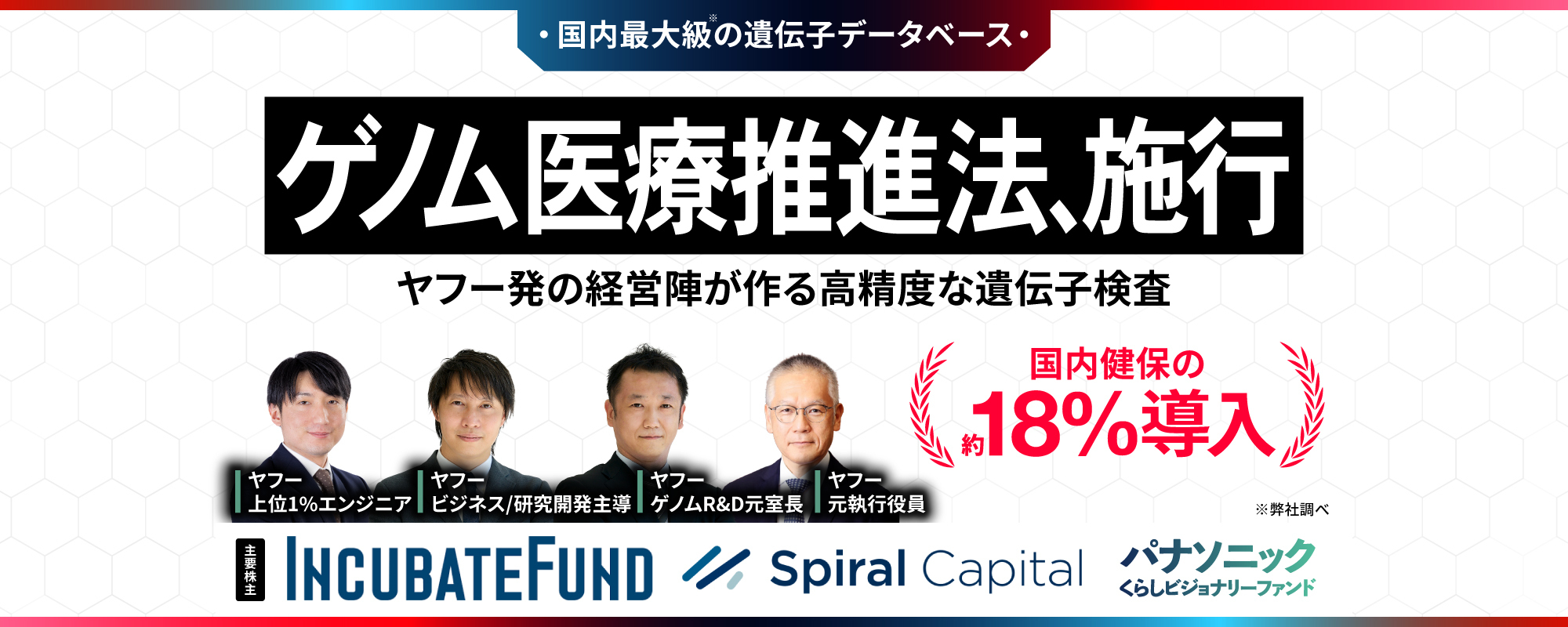 〈国内健保約18％が導入〉他社比約3倍の高精度遺伝子検査に業界が注目。ヤフー発経営陣が国内最大級遺伝子データベースで国策実現へ