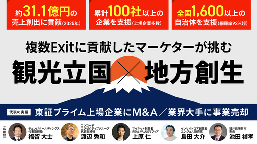 〈累計100社以上支援〉著名投資家が高評価。複数のExitに貢献したマーケターが観光立国×地方創生に挑む「BeA」
