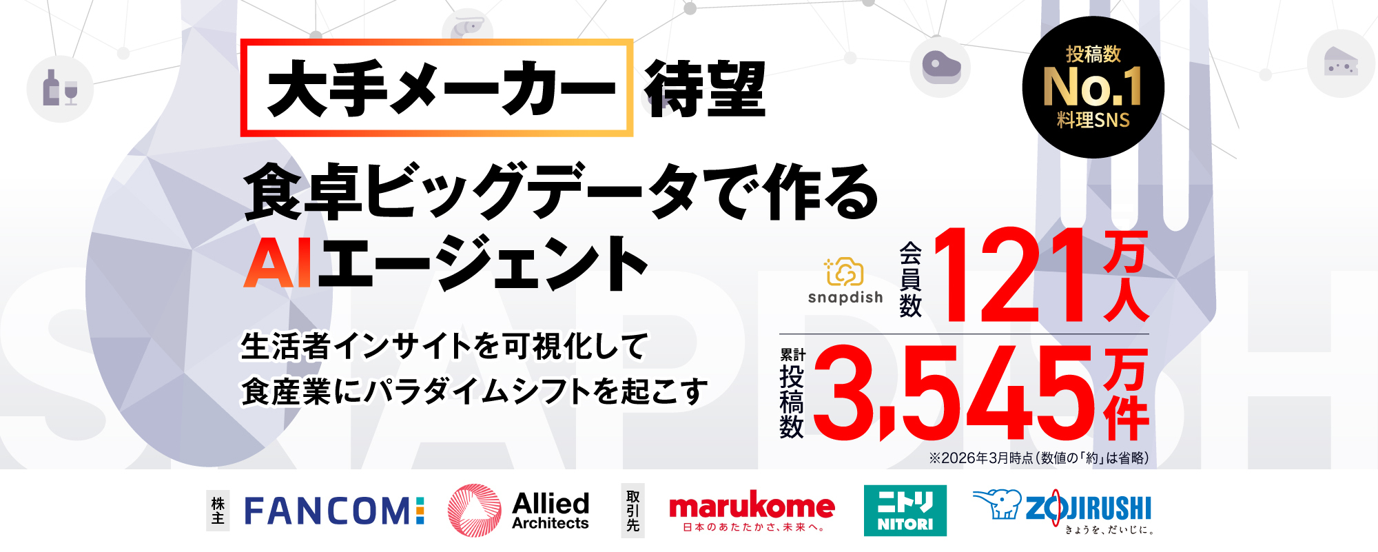 〈前期黒字化〉累計投稿数3,500万件超の食卓ビッグデータを基盤に大手メーカーも期待する業界特化型AIエージェントを開発「スナップディッシュ」