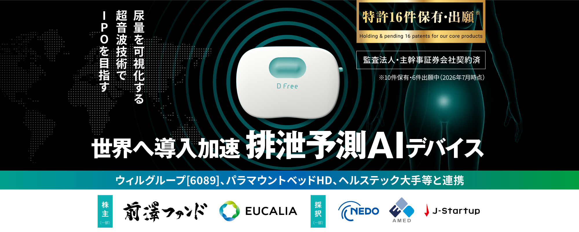 〈監査法人・主幹事証券会社契約済〉前澤ファンドが出資。世界へ導入が加速する排泄予測AIデバイス「DFree」
