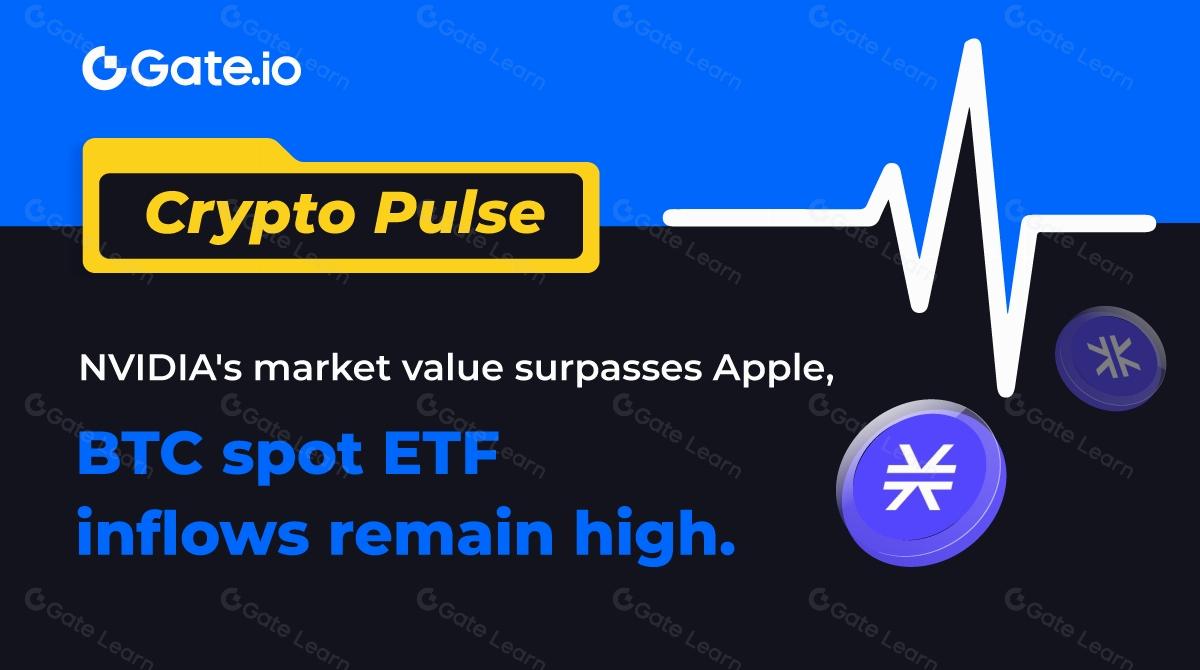 Kripto Pulse- Nilai pasar NVIDIA melampaui Apple, BTC spot ETF arus masuk tetap tinggi.
