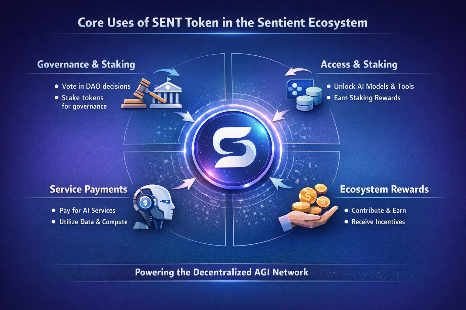 Sentient 代币在生态系统中的核心用途 Sentient 代币在生态系统中的核心用途