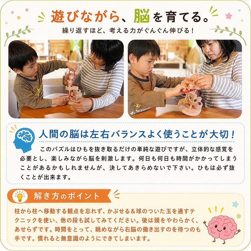 立体知恵の輪（4段）日本製 空間認識力、論理的思考、推理力…。子供