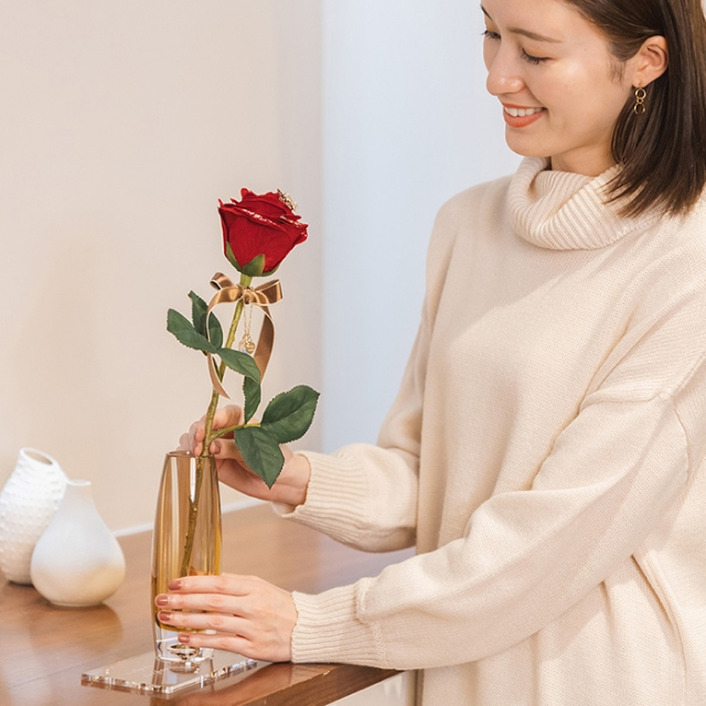 超速サービス】メッセージローズ赤バラ（バラと花瓶のセットギフト