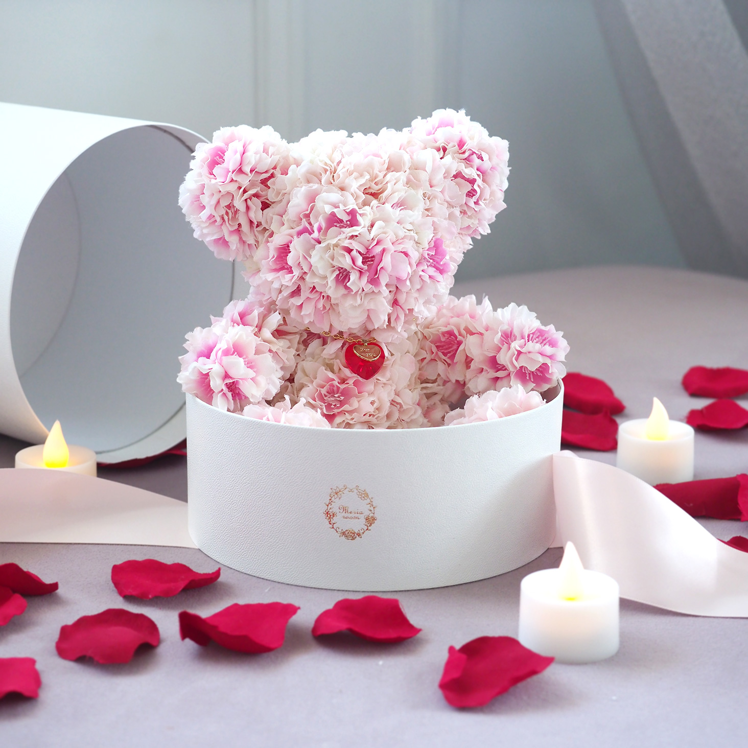 定価34100円オプション付き　meria room　108輪の桜製テディベア 誕生日・プロポーズは108輪の桜製テディベア ピンクベア MERIA