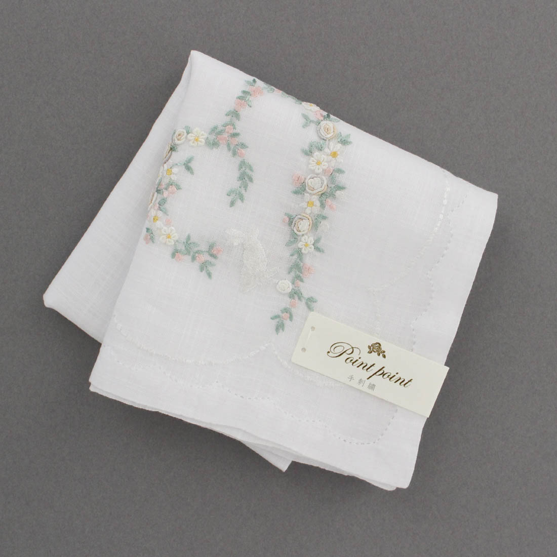 ベトナム手刺繍ハンカチーフ（ハート） | ポワンポワンのプレゼント