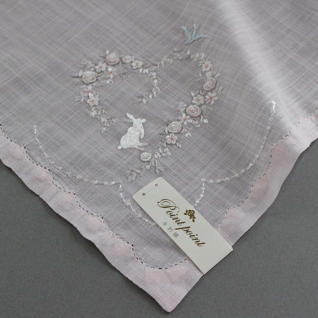 ベトナム手刺繍ハンカチーフ（ハート） | ポワンポワンのプレゼント