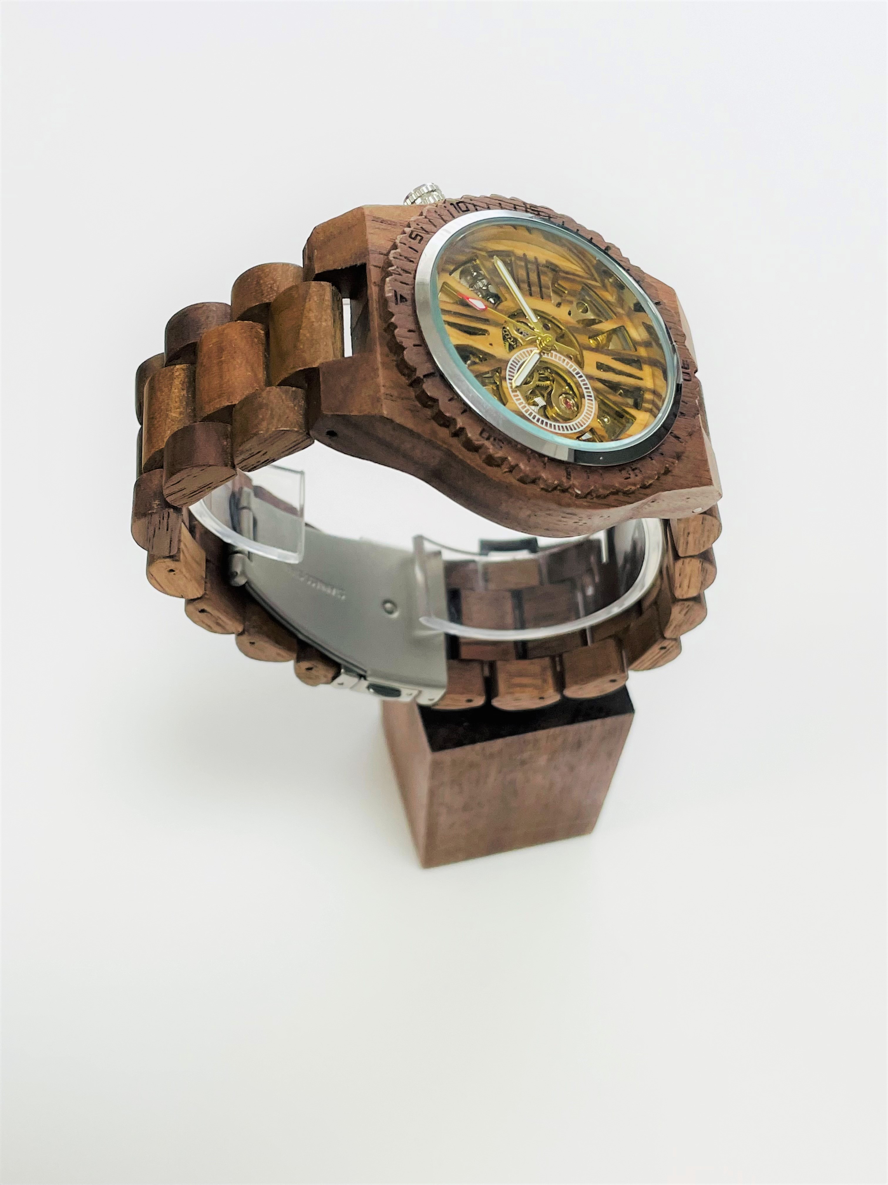 木製腕時計（Unisex）Automatic（自動巻き）（ゴールド×ブラウン 
