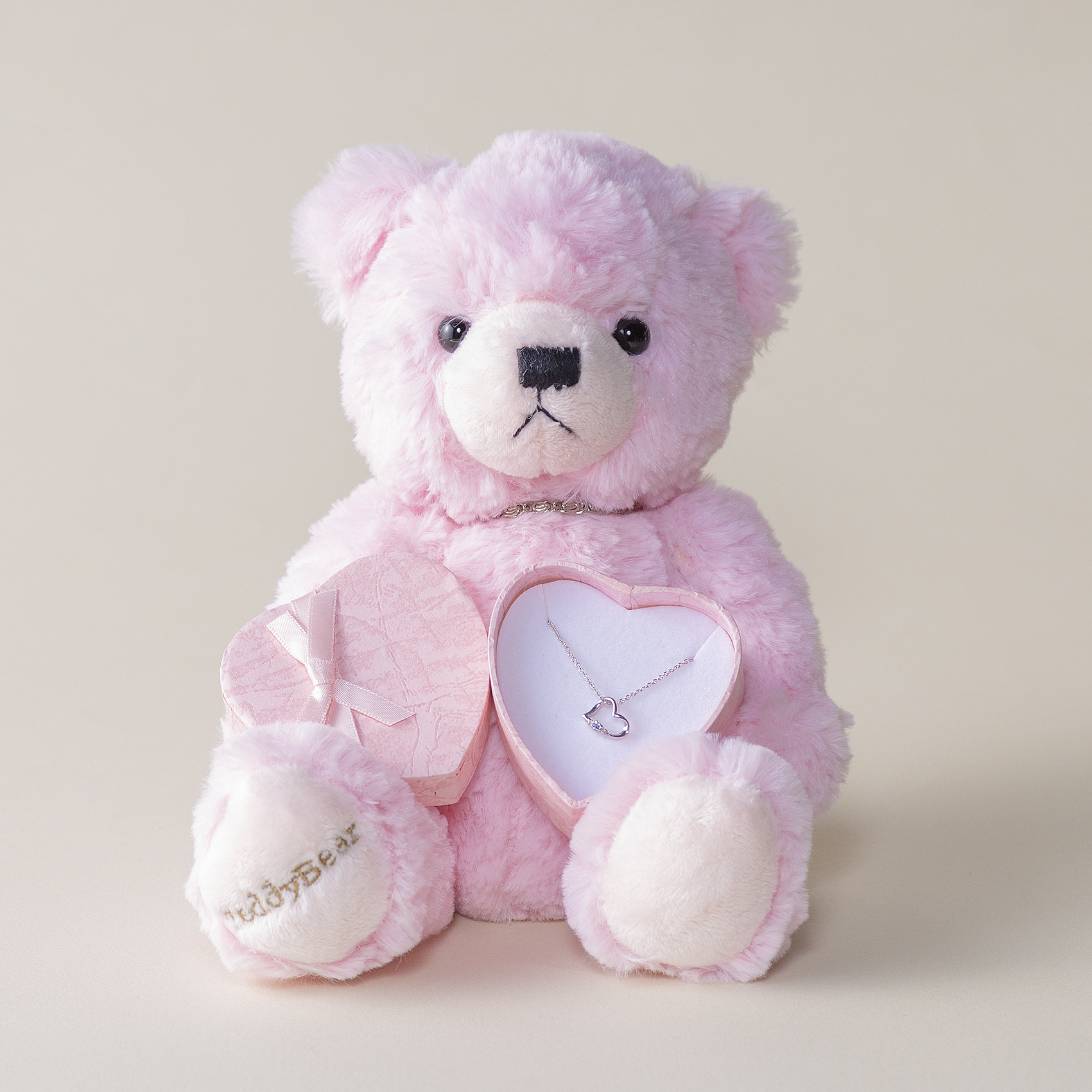 ピンクゴールドネックレス】テディベア&誕生石オープンハート | Sears