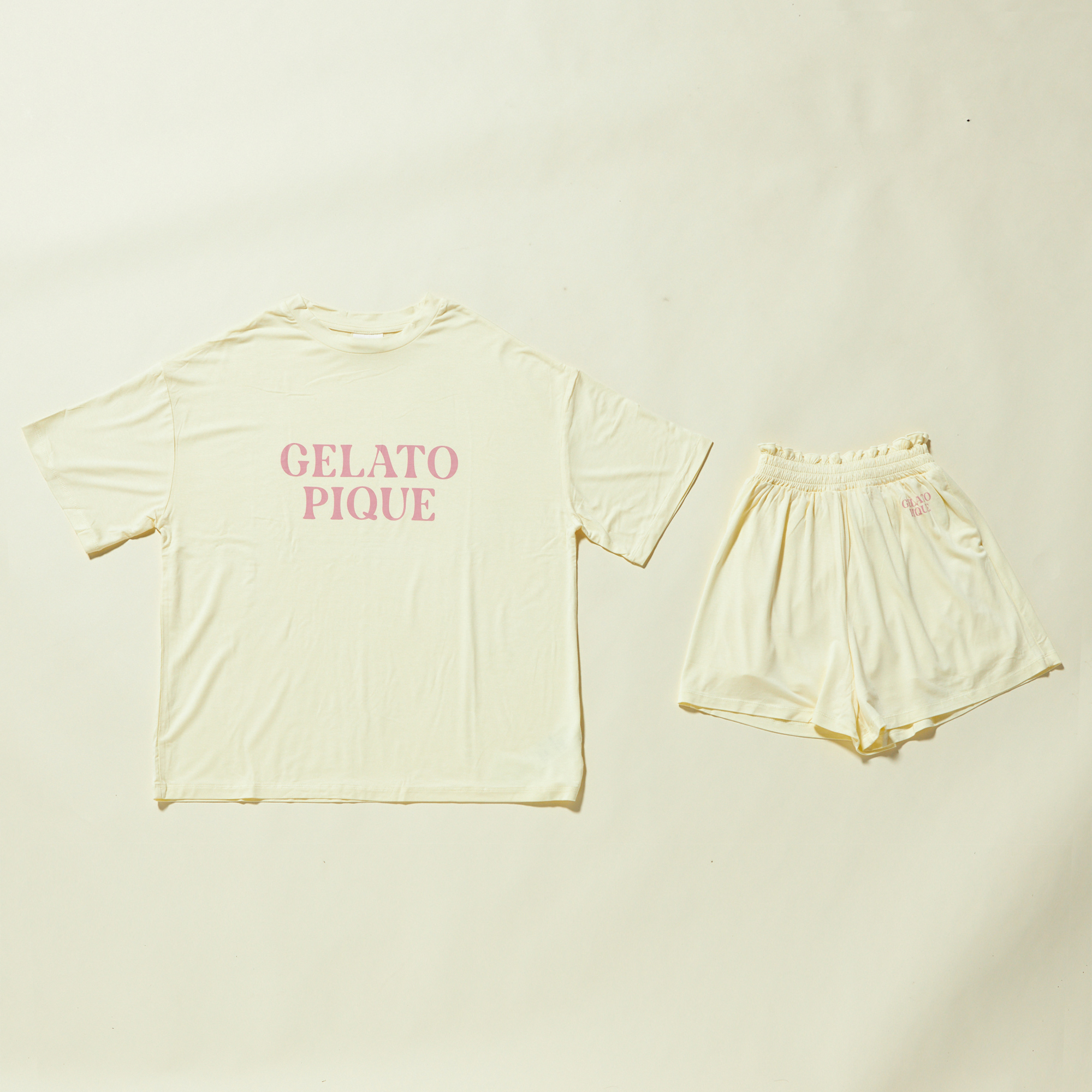 WOMEN】カラフルレーヨンロゴTシャツ＆ショートパンツセット｜接触冷感