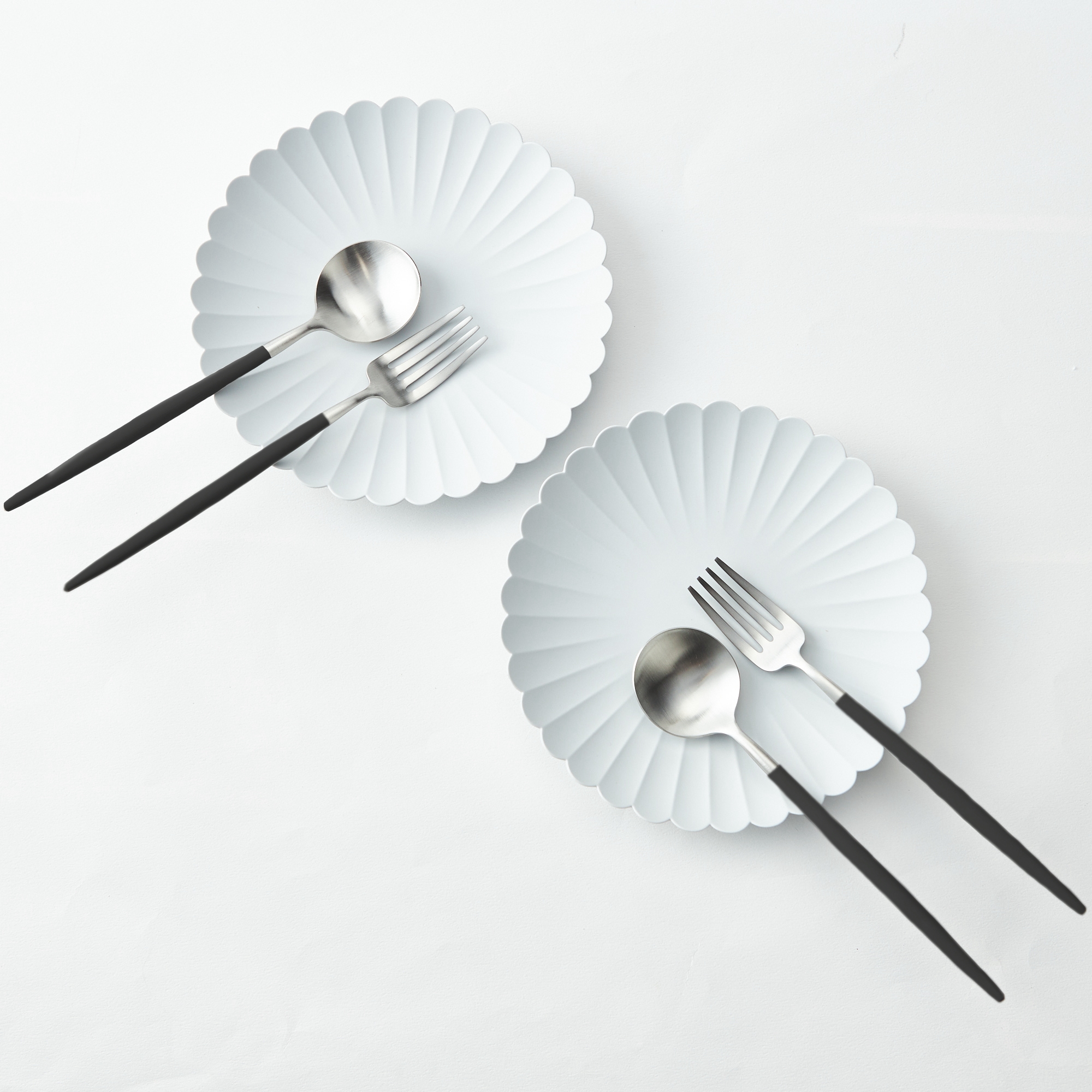 【名入れ】パレスプレートとクチポール（ブラックシルバー）のデザート食器セット