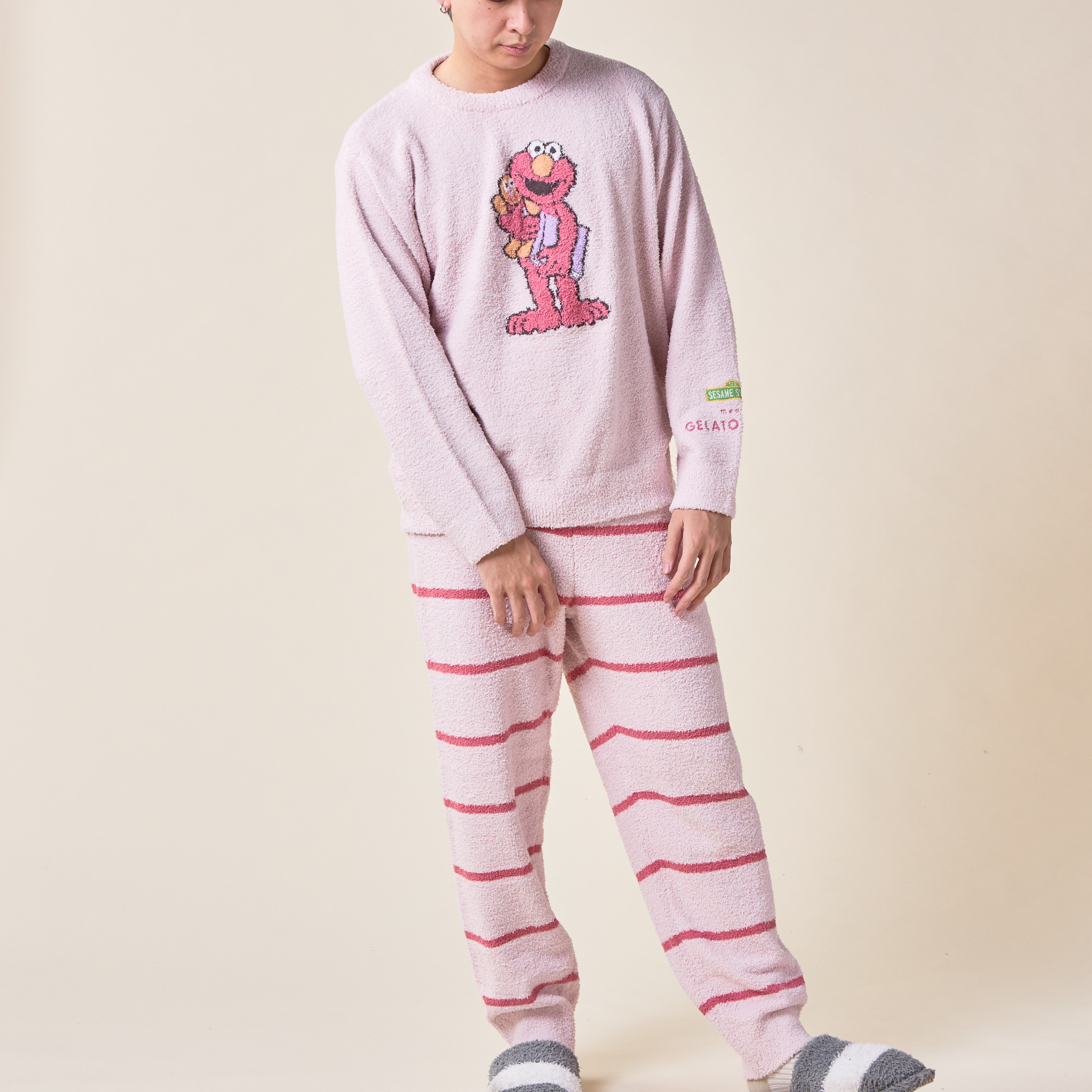 【SESAME STREET】【HOMME】総柄シャツ&ロングパンツセット パジャマ 「SESAME STREET」「HOMME」総柄シャツ＆ロングパンツ