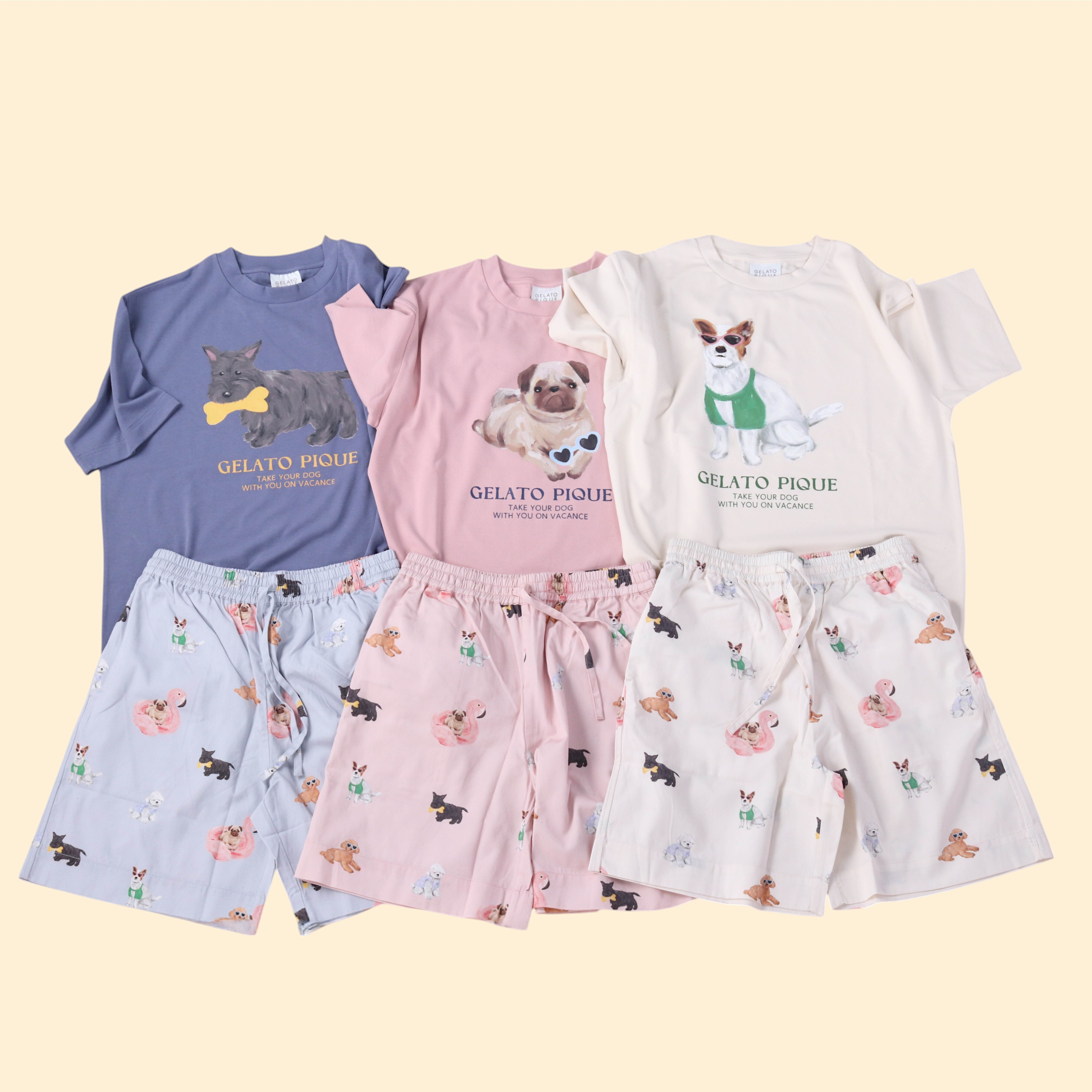gelato pique DOG柄ワンポイントTシャツ&DOG柄ロングパンツ SET