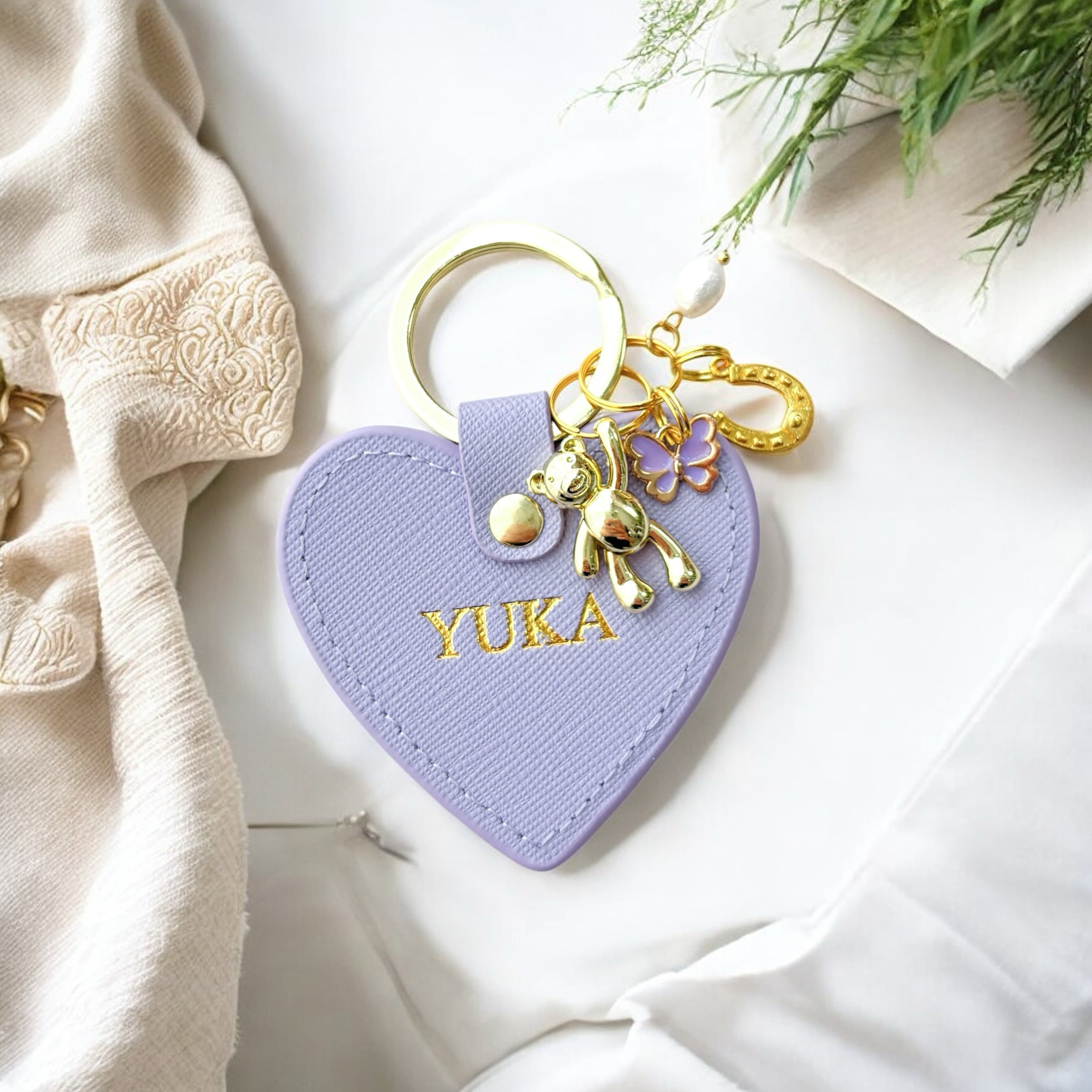 名入れ】テディベア オーダーメイド本革ハートキーリング | F THE