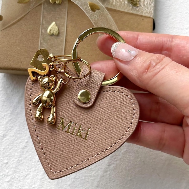 名入れ】テディベア オーダーメイド本革ハートキーリング | F THE