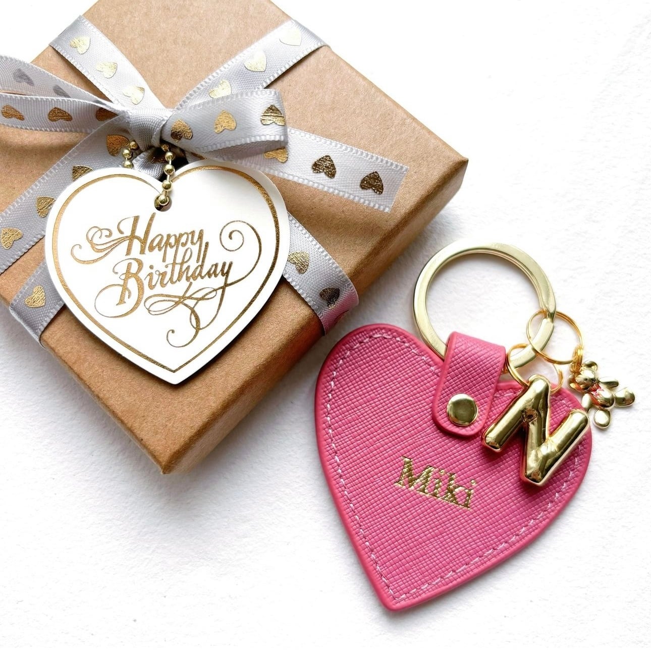 名入れ】オーダーメイド本革ハートキーリング（バルーンみたいな