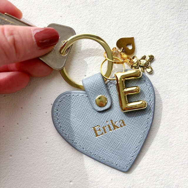 名入れ】オーダーメイド本革ハートキーリング（バルーンみたいな