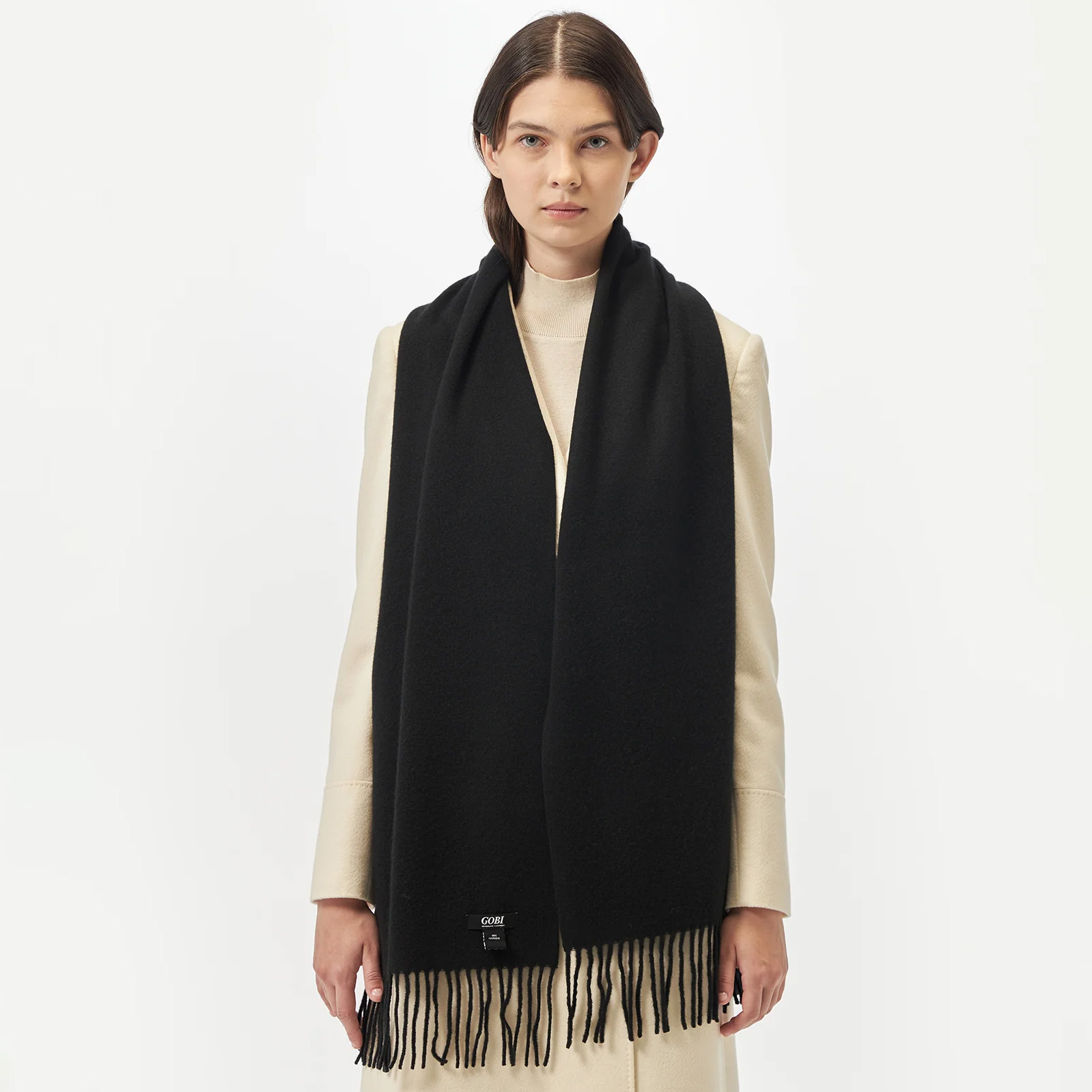 GOBI カシミヤシルク ショール ブラック 全国送料無料】GOBI オーガニックカシミヤ100％マフラー＜170cm