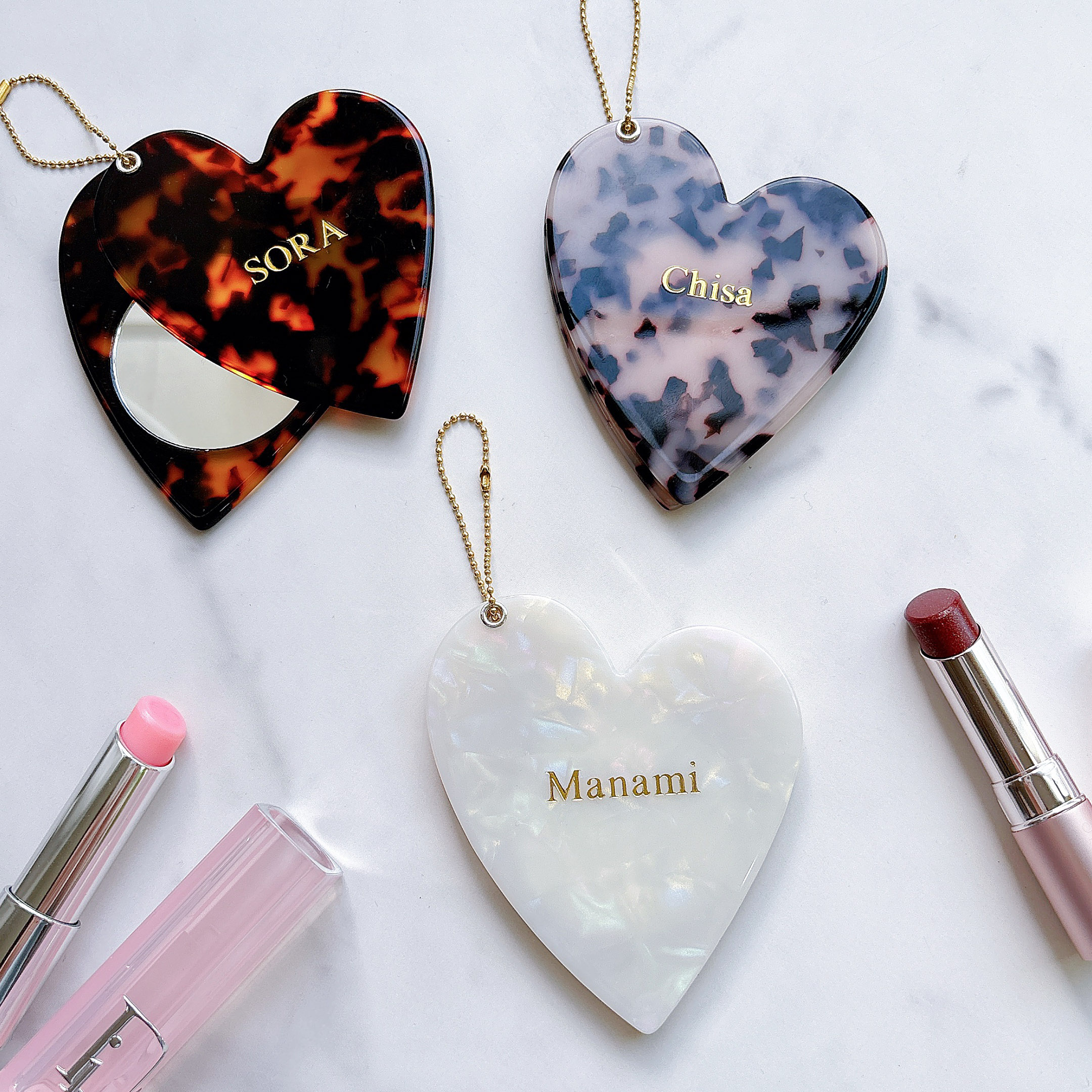 名入れ無料】Marble Heart Mirror マーブルハートミラー | F THE