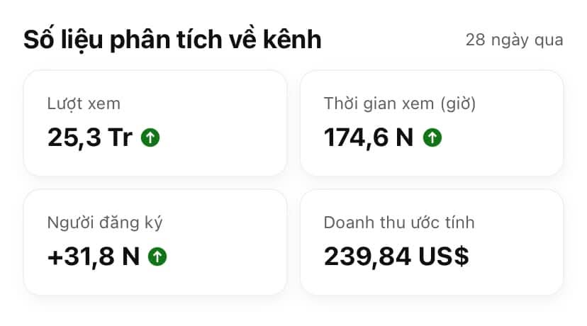 SEO YouTube số liệu trong 28 ngày