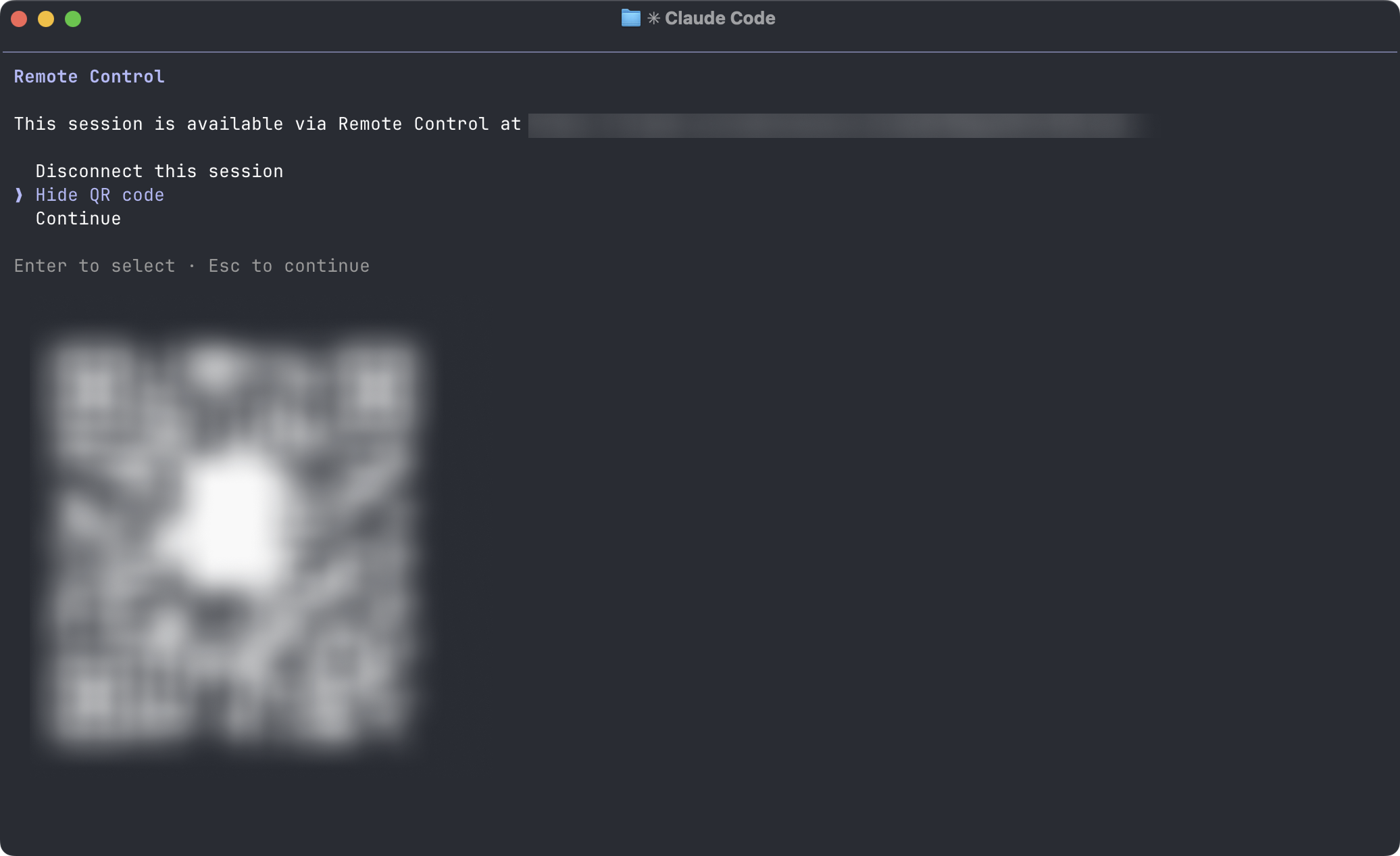 Remote ControlのURL表示とQRコード表示画面
