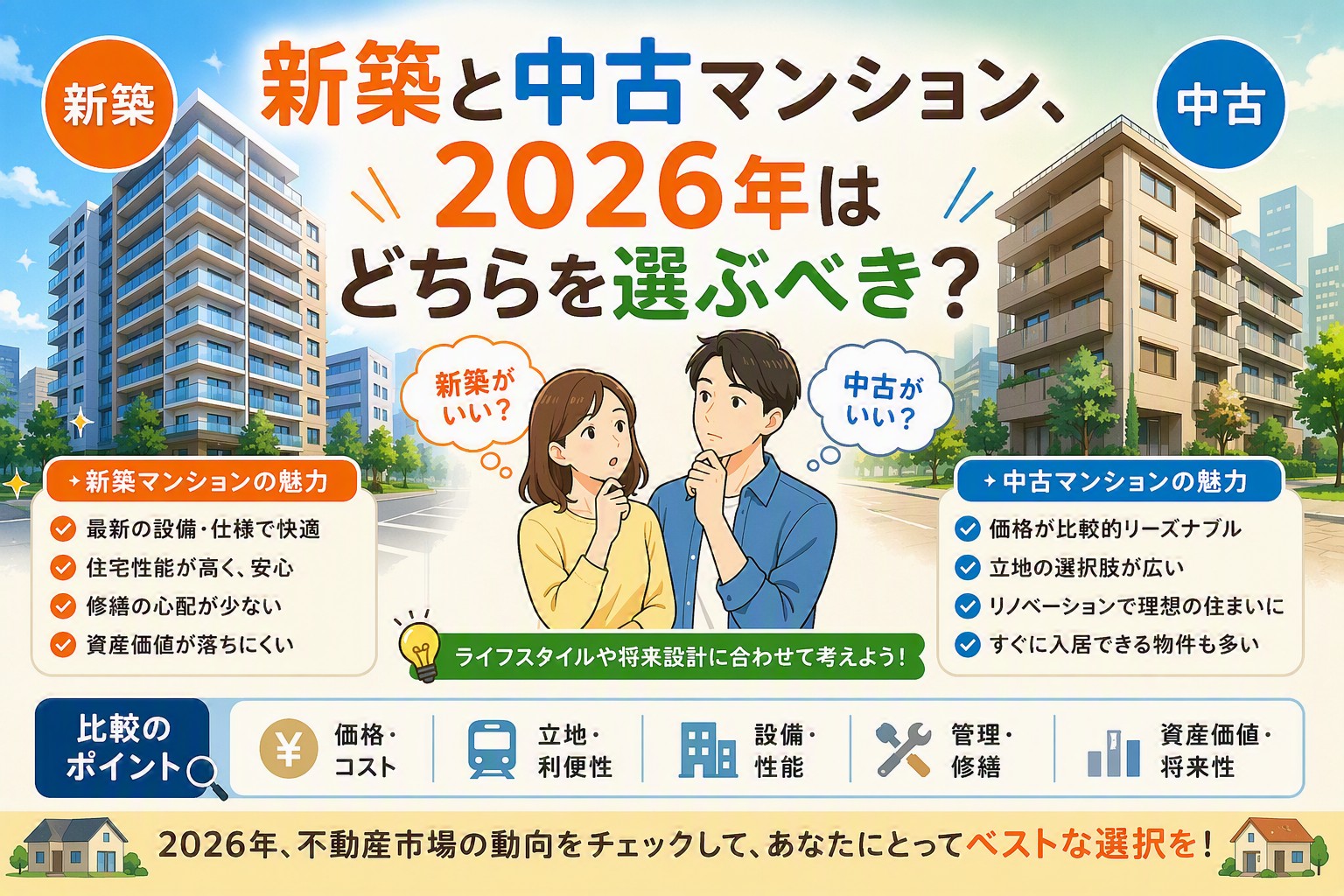 新築と中古マンション、2026年はどちらを選ぶべき？