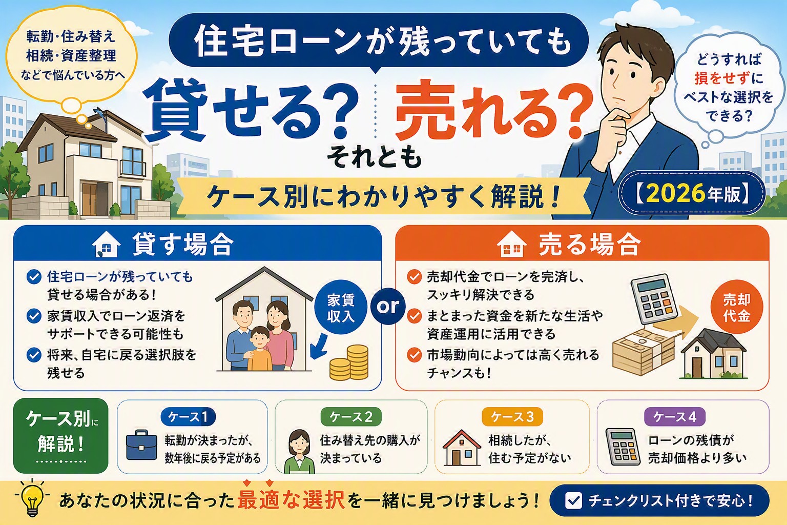 住宅ローンが残っていても貸せる？売れる？ケース別に解説【2026年版】