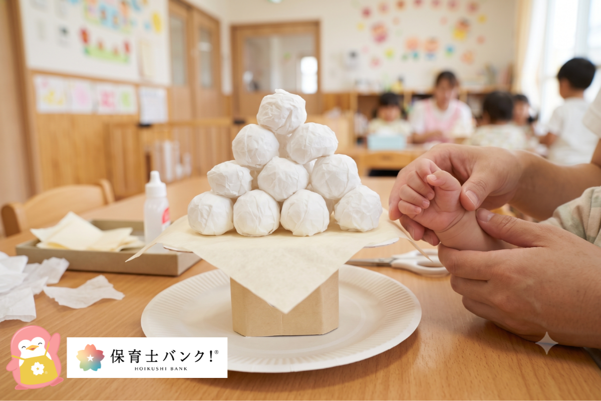フラワーペーパーを丸めてお団子