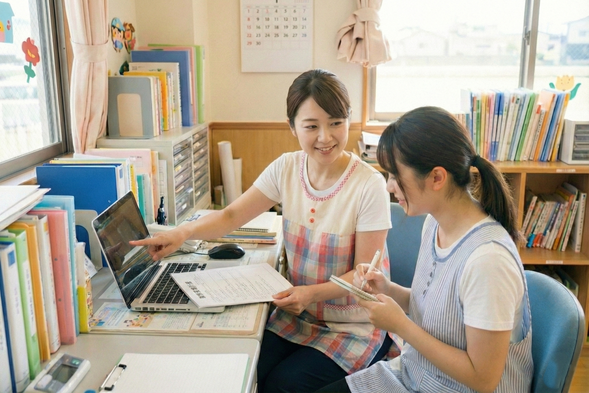 指導する主任保育士