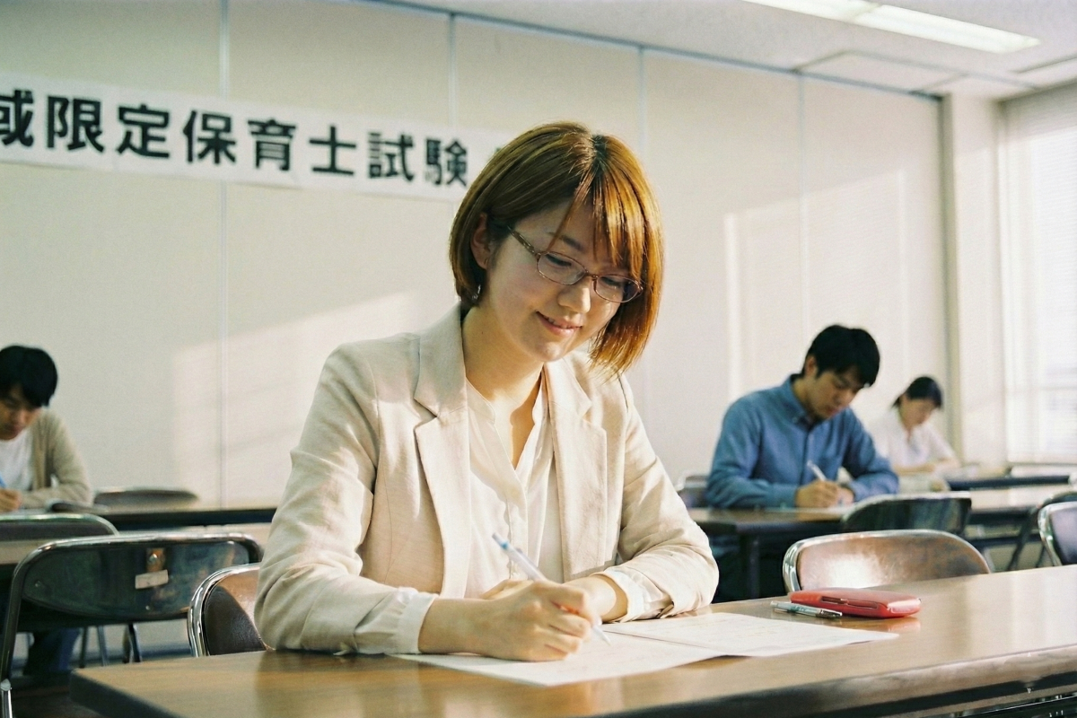 地域限定保育士の試験を受ける女性