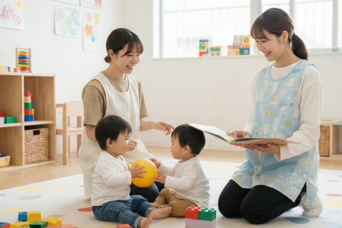 OJTを受ける保育士