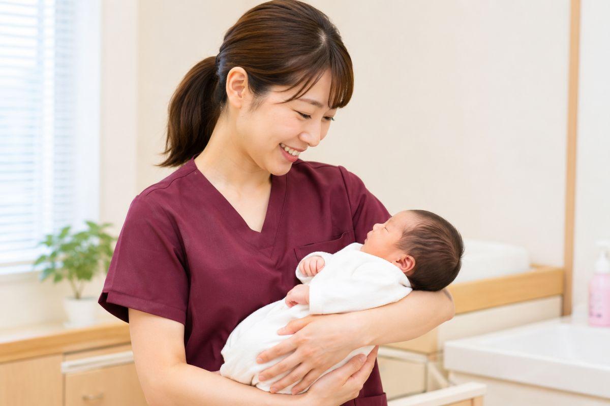 赤ちゃんを抱っこするか看護師