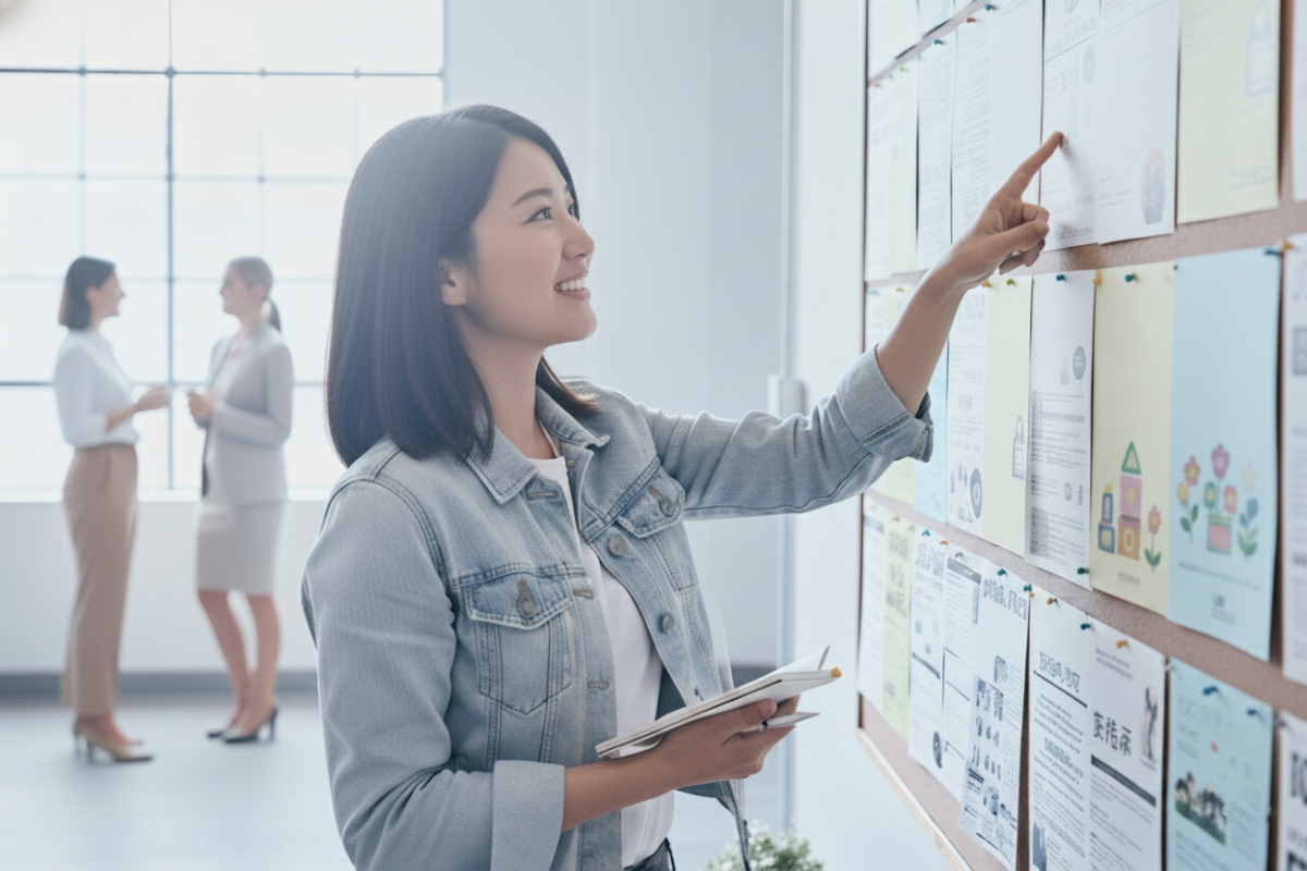 求人票を見る女性