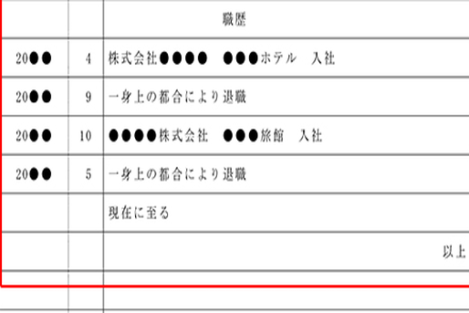 履歴書の職歴の記入例