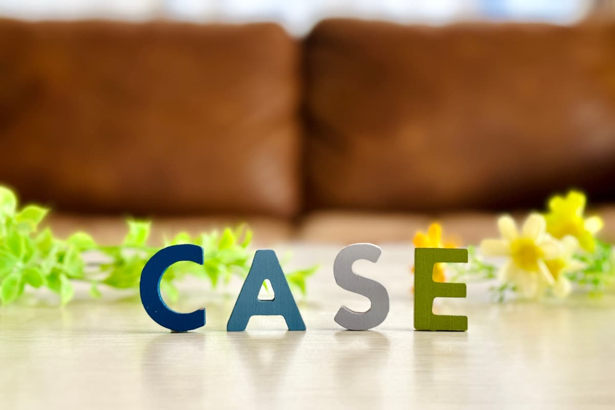 テーブルの上に置かれたアルファベットのCASEのブロック