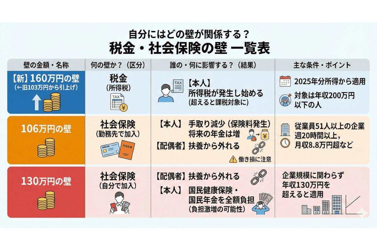 2025年税金・社会保険の壁一覧表