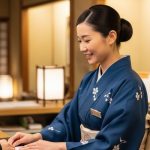 旅館の受付にいる女将