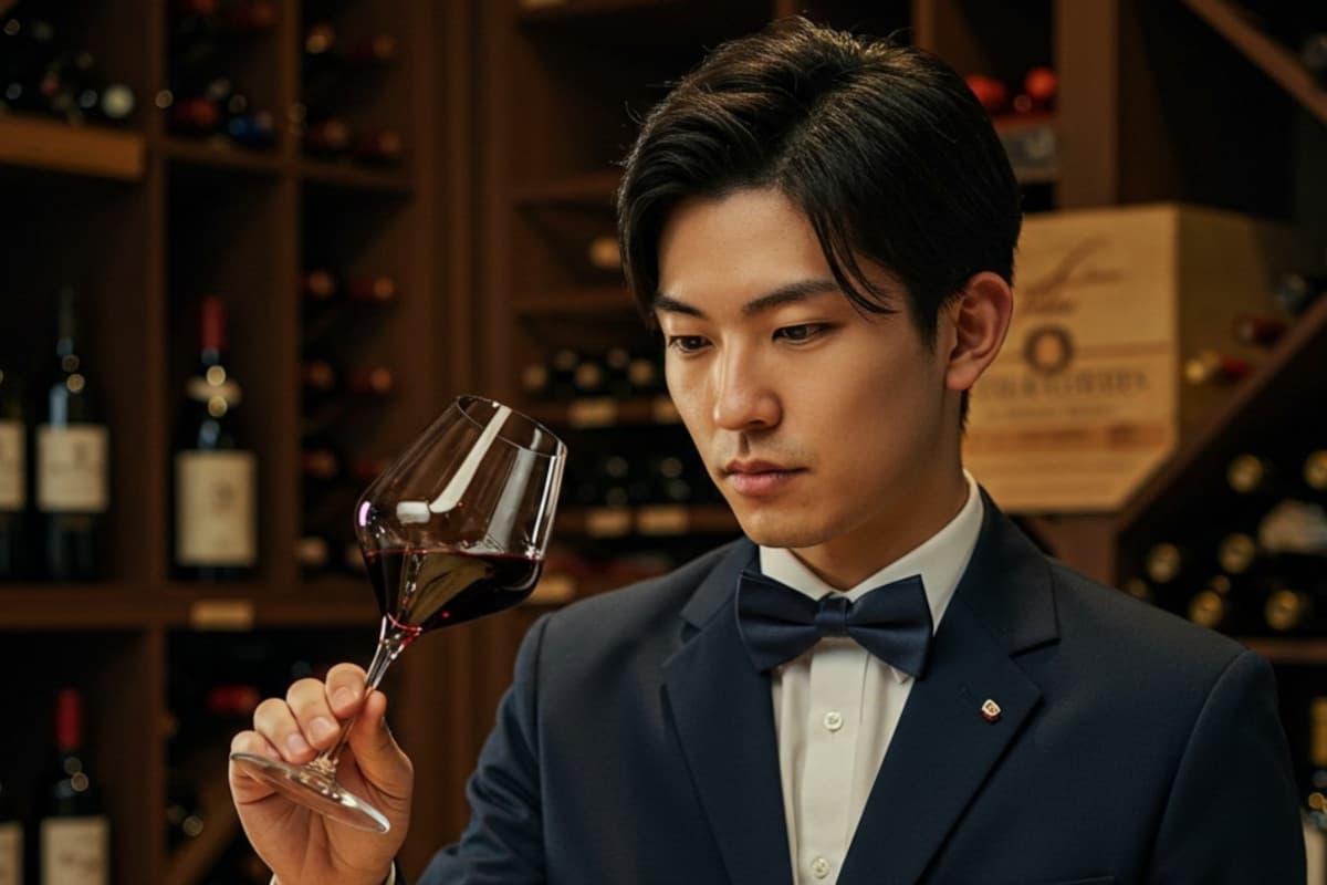 ソムリエとして働く男性スタッフ