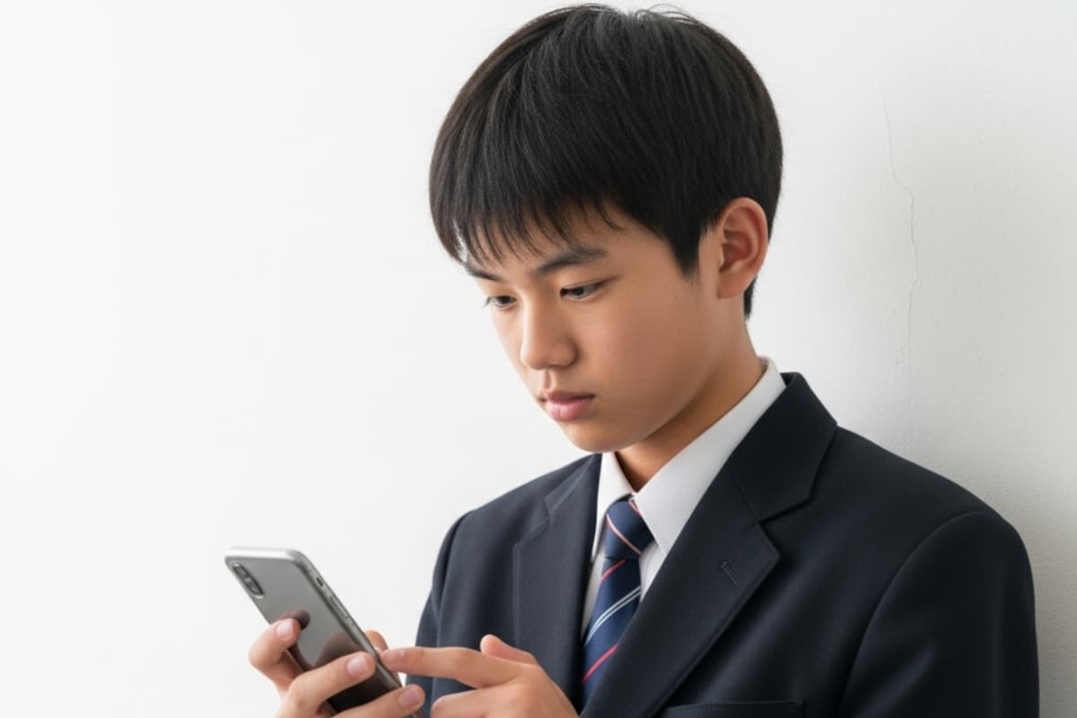 スマホを見る高校生