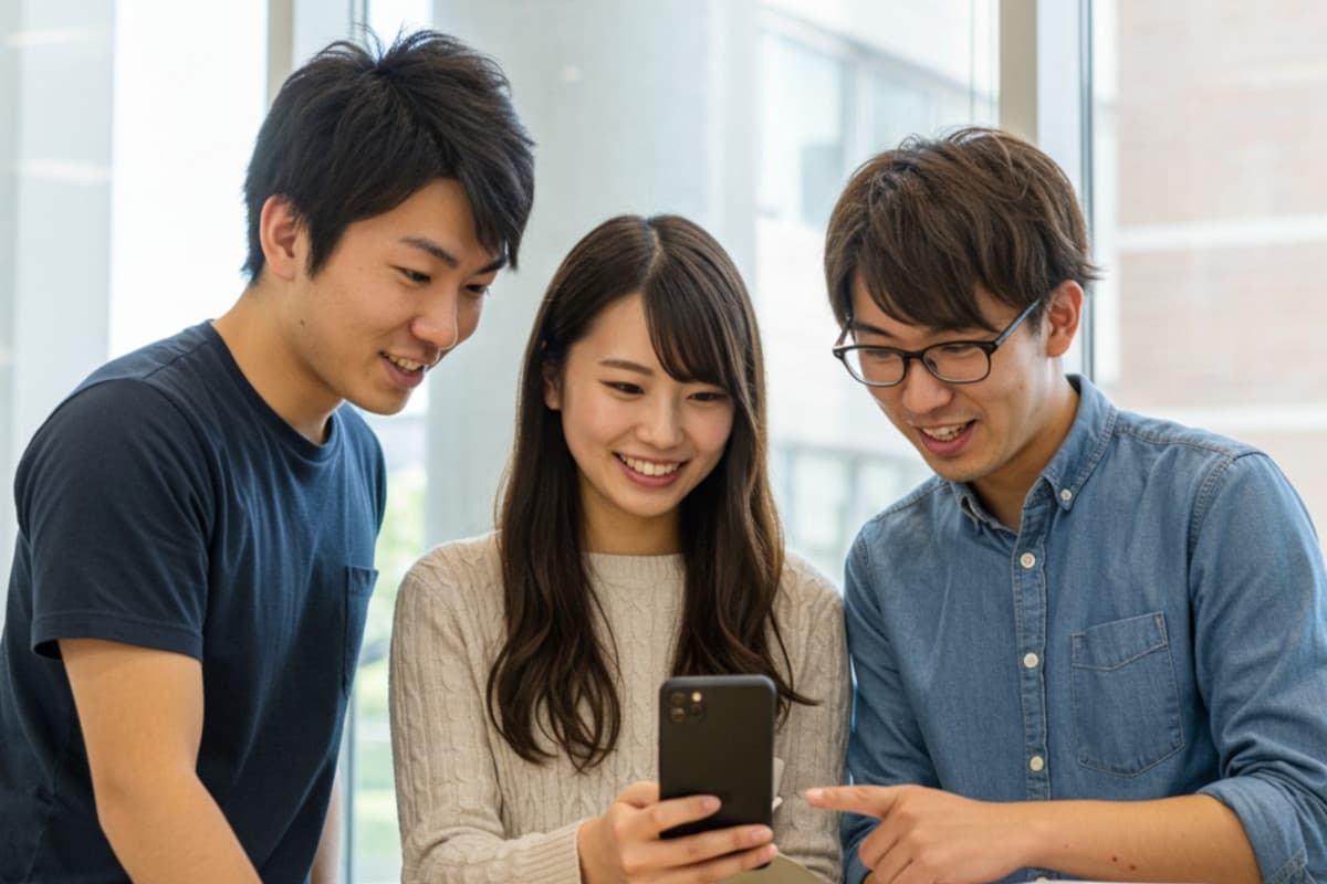 スマホを見る大学生