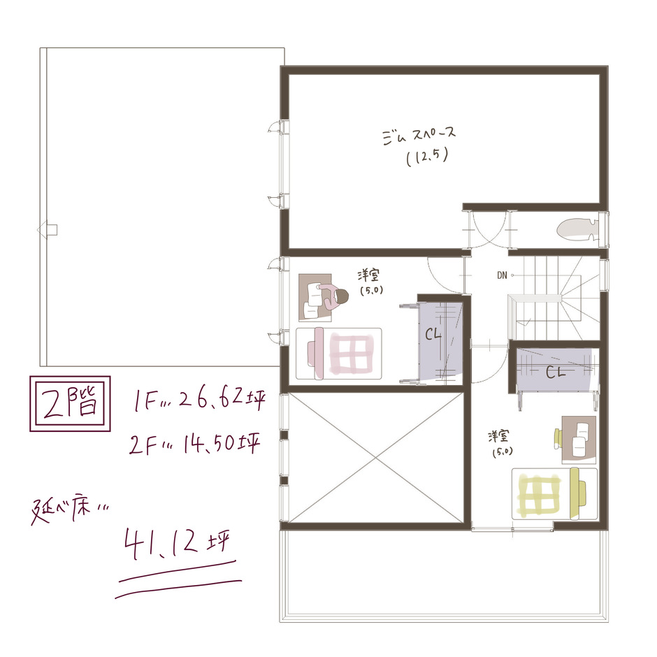 子育て安心住宅 Design Craft Office スキップフロアとホームジムで楽しい暮らし 2階