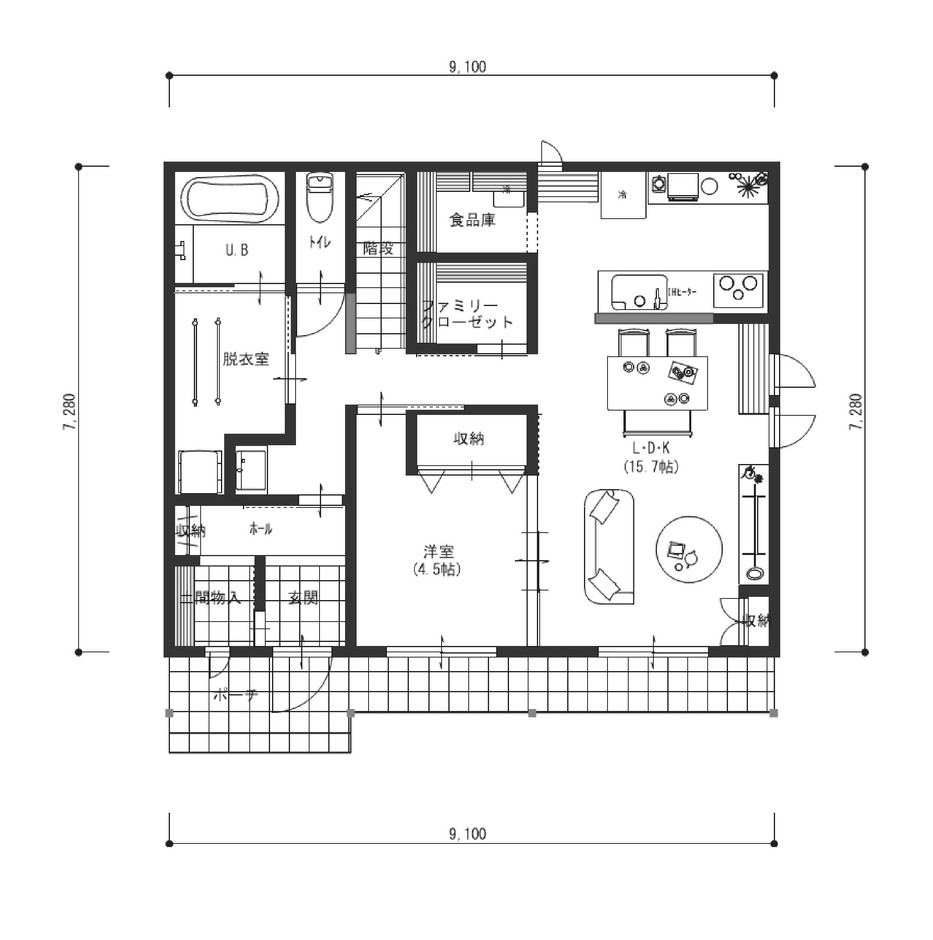 エフエフ住宅 ファミリークローゼットがある自然光溢れる明るい4LDKの家 1階