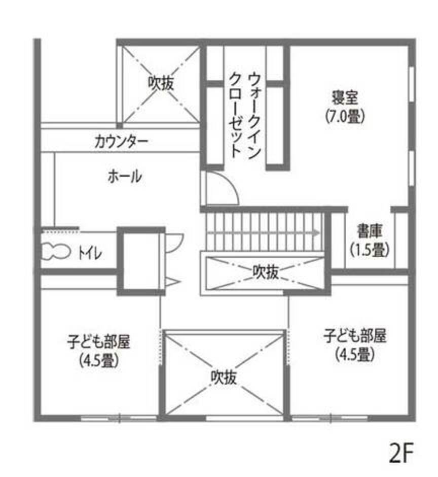 DAITOKU（大得工務店） 【35坪】3つの吹抜けと空中廊下で家族をつなぐ家 2階