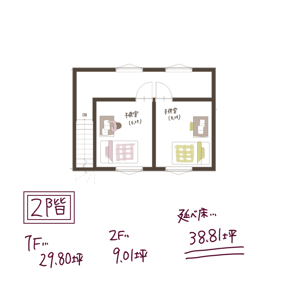 子育て安心住宅 Design Craft Office 帰宅動線にこだわったほぼ平屋の間取り 2階