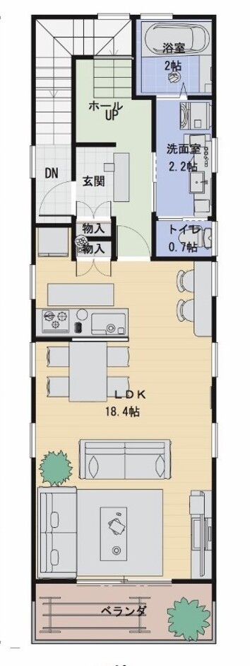 建築システム（狭小住宅専門店） プラン４０－間口４．０ｍ（２．２間）　木造３階建て　延床面積１５９㎡（４８．０坪） ２階