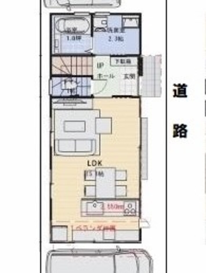 建築システム（狭小住宅専門店） プラン３６－間口１０ｍ（５．５間）　２階建て　延床面積８１㎡（２４．５坪） １階
