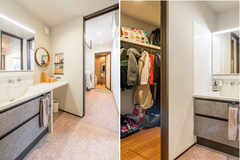 LDKから直結しているので、朝の身支度もしやすく快適な2帖の洗面スペース。
横にクローゼットもあるので帰宅後の動線もスムーズです♪